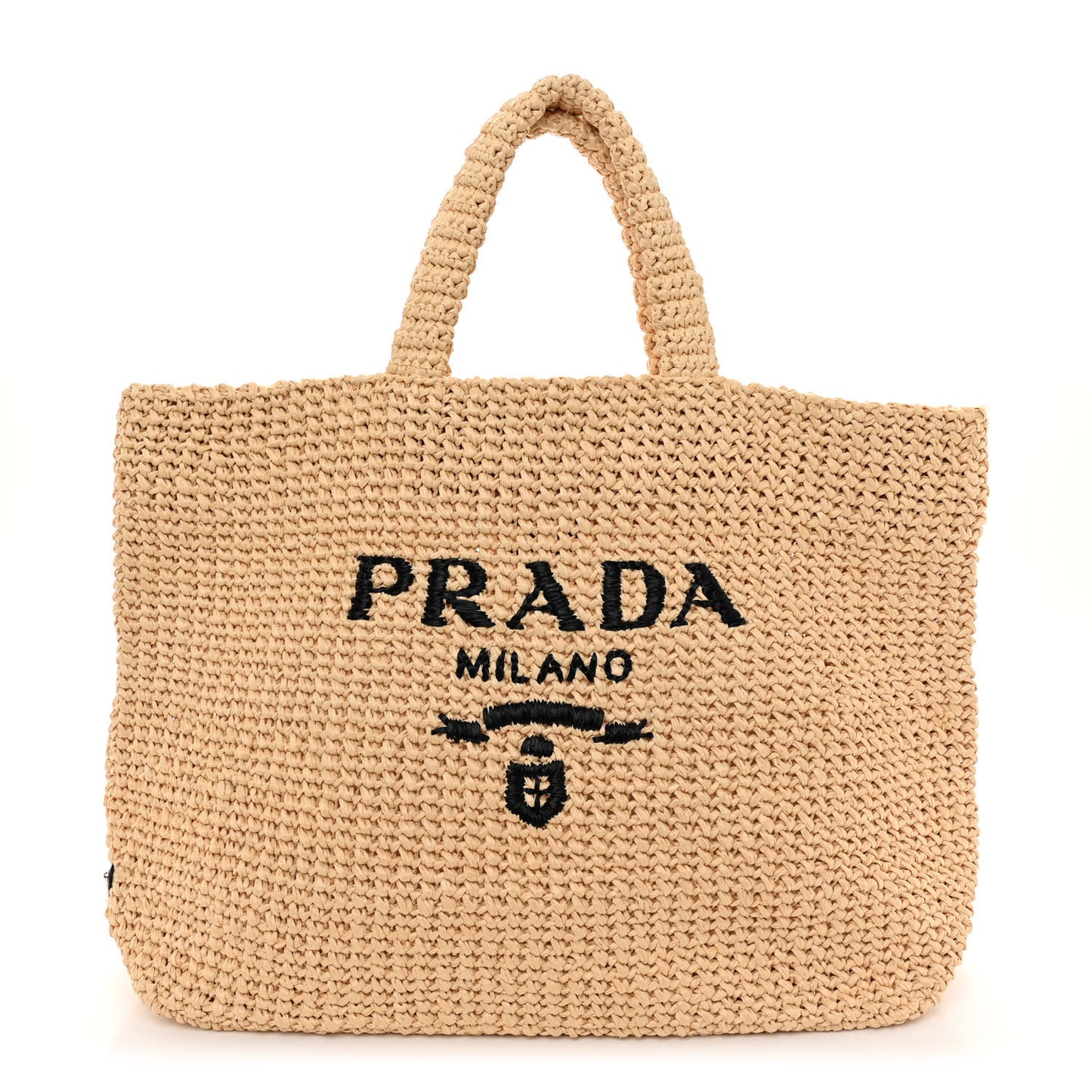 Yarn Raffia Effect Crochet Embroidered Logo Tote Naturale