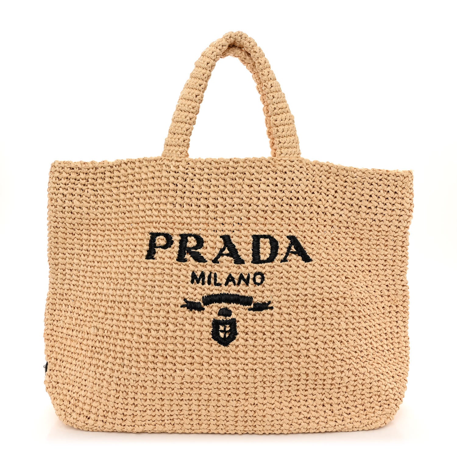 Prada Yarn Raffia Effect Crochet Embroidered Logo Tote Naturale 1 of 9