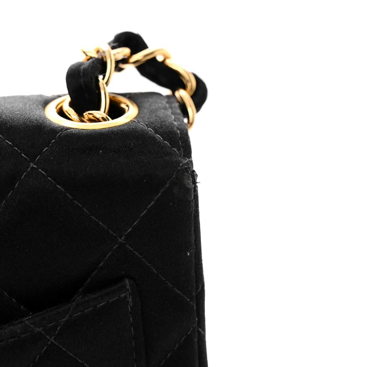 Satin Quilted Mini Square Flap Black