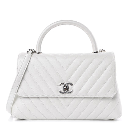 Chanel Iridescent Caviar Chevron Quilted Small Coco Handle Flap White 1 of 10