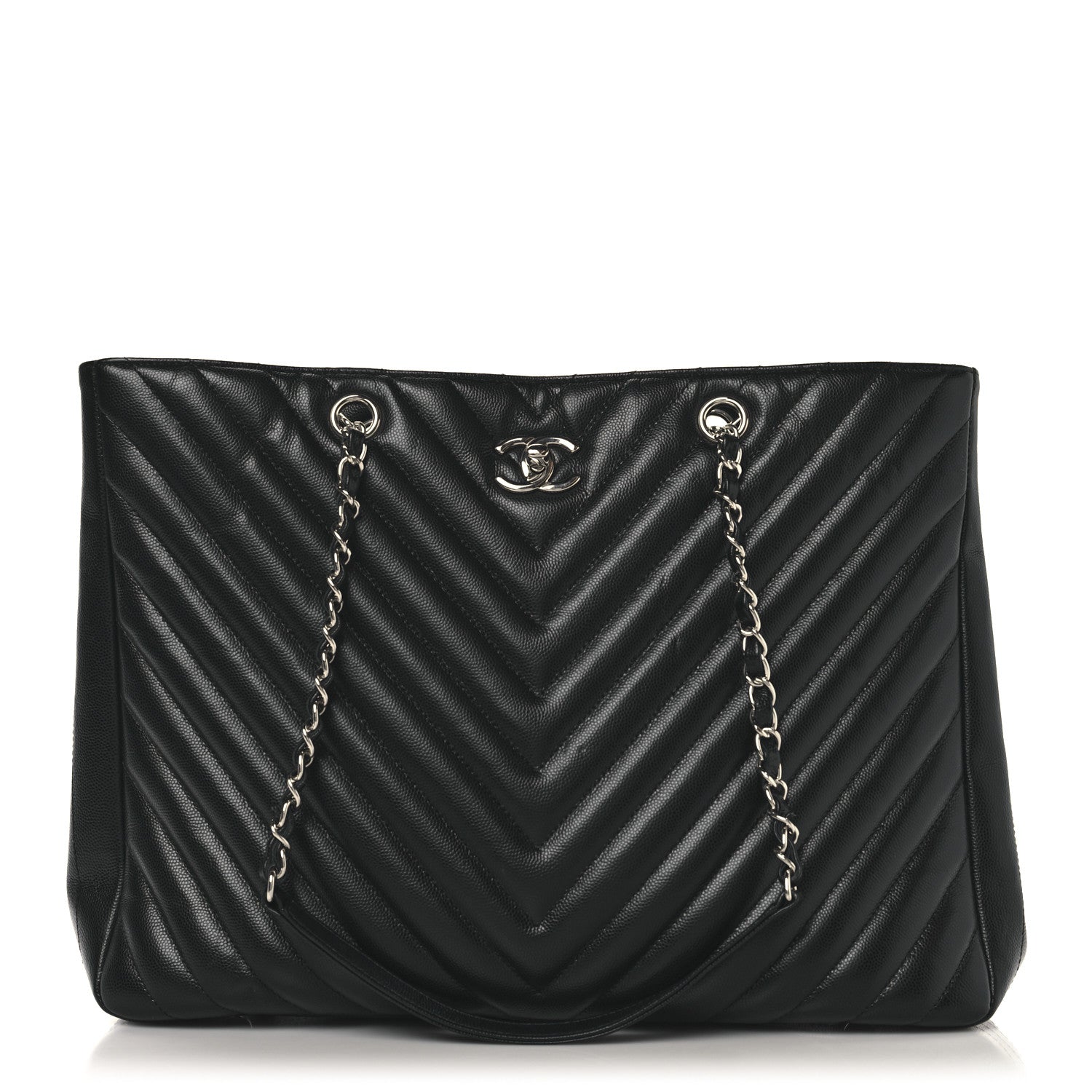 Chanel Caviar Chevron Quilted Large Shopping Tote Black 1 of 10