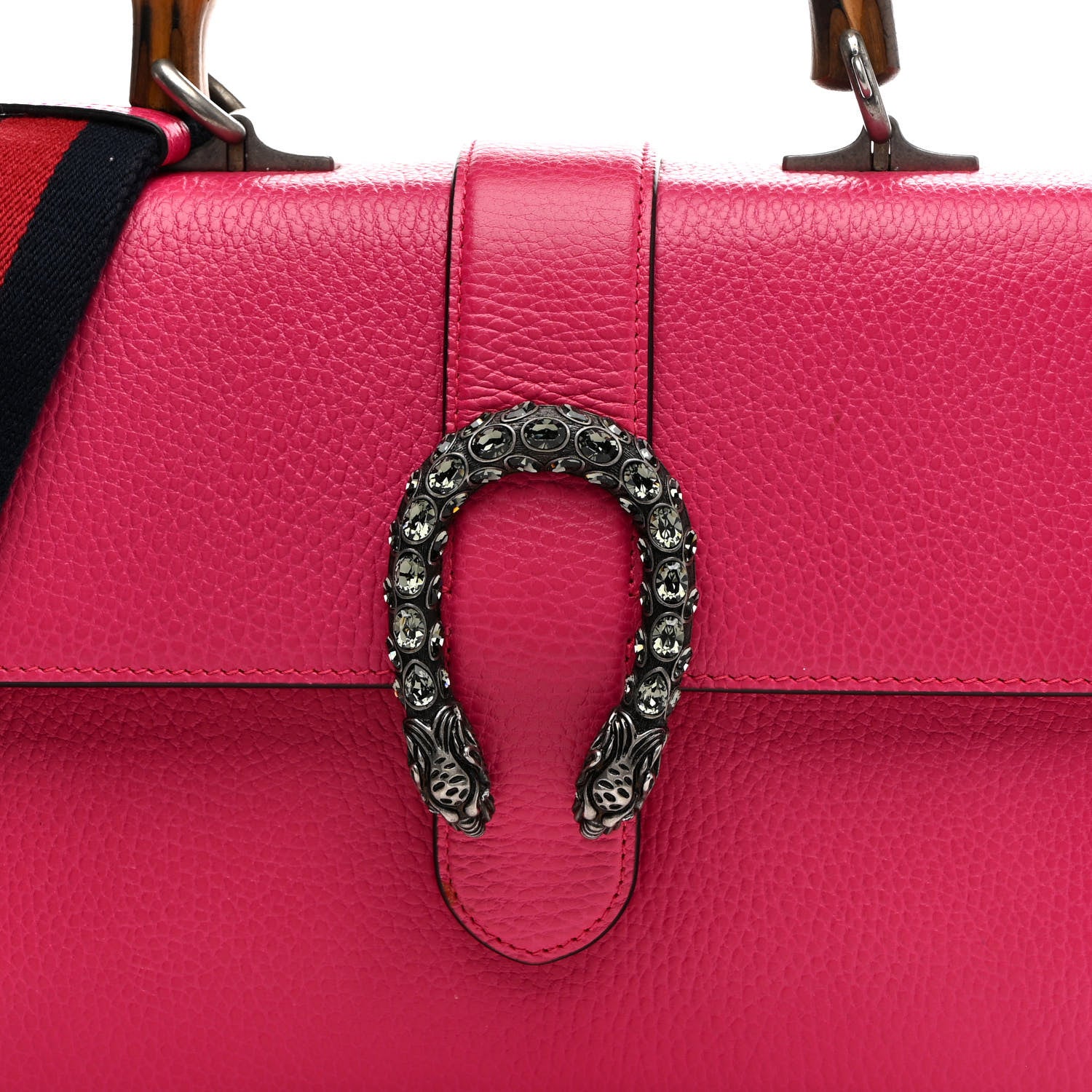 Gucci Dollar Calfskin Crystal Web Medium Dionysus Bamboo Top Handle Bag Box Pink Black Diamond 9 of 17