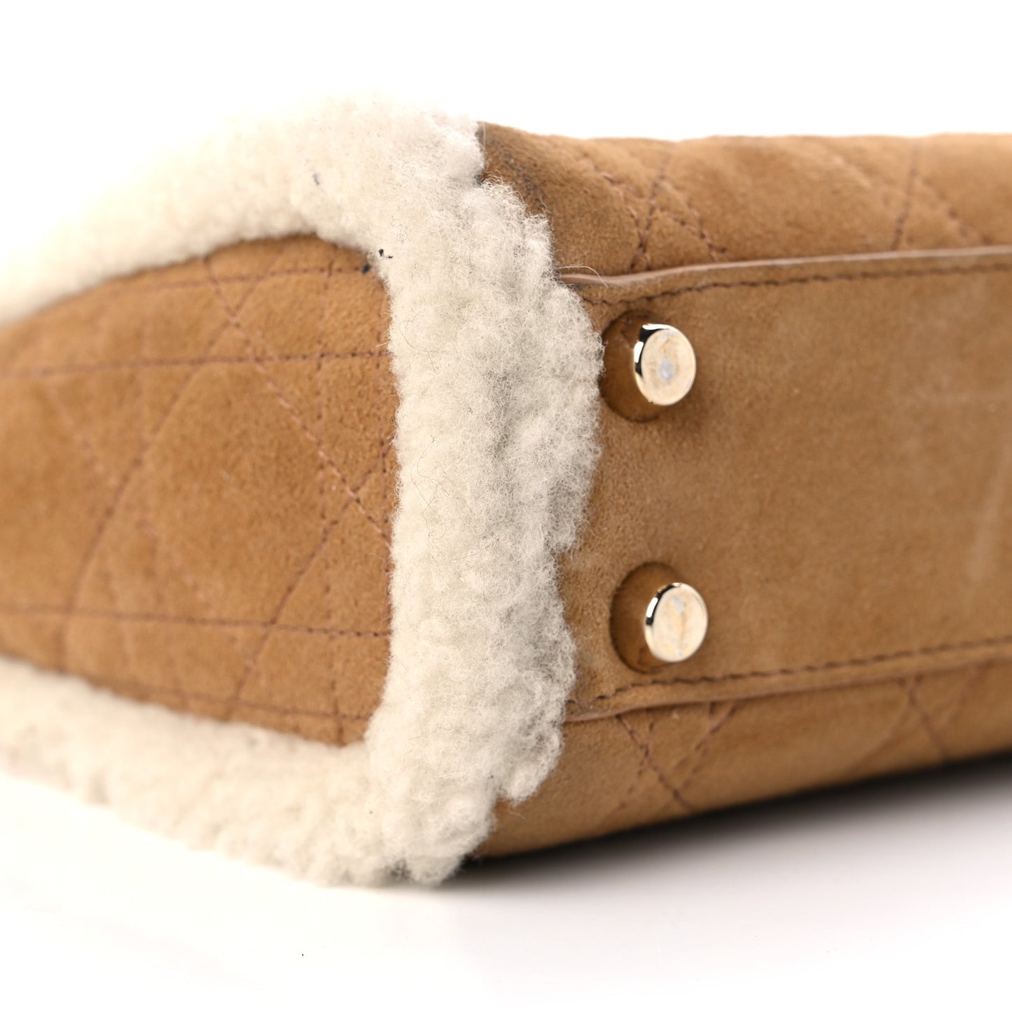 Suede Shearling Cannage Mini Lady Dior Camel