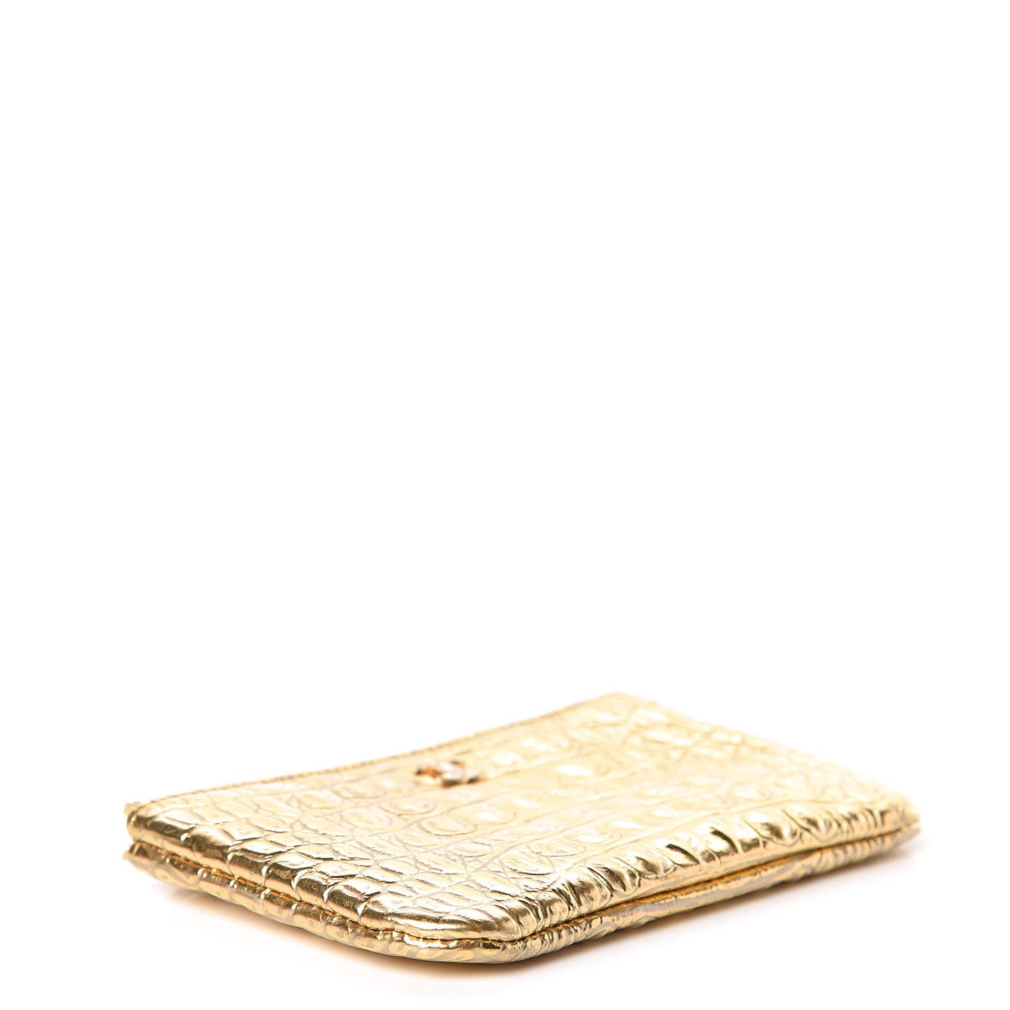 Metallic Calfskin Crocodile Embossed Cocodile Cosmetic Case Gold
