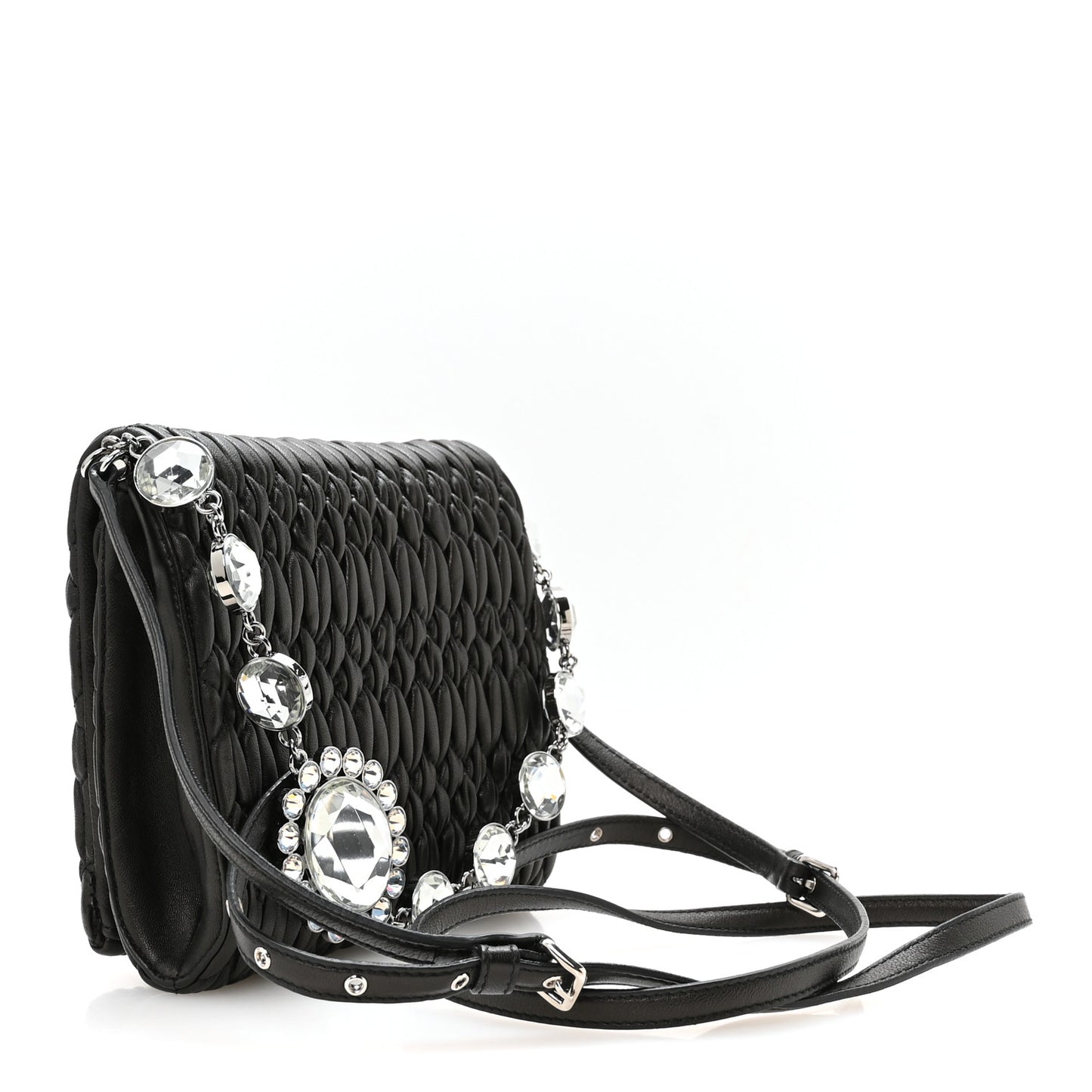 Nappa Matelasse Crystal Shoulder Bag Black