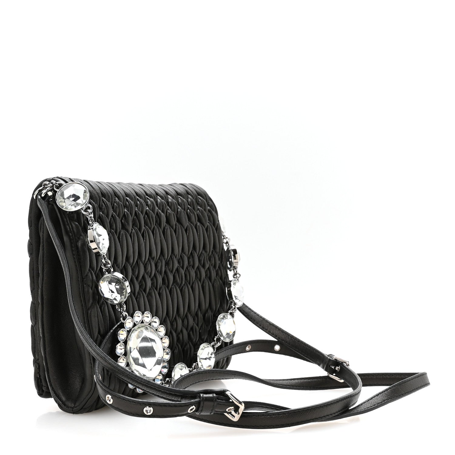 Miu Miu Nappa Matelasse Crystal Shoulder Bag Black 3 of 12