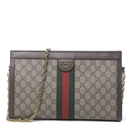 Gucci GG Supreme Monogram Web Medium Ophidia Chain Shoulder Bag Brown 1 of 10
