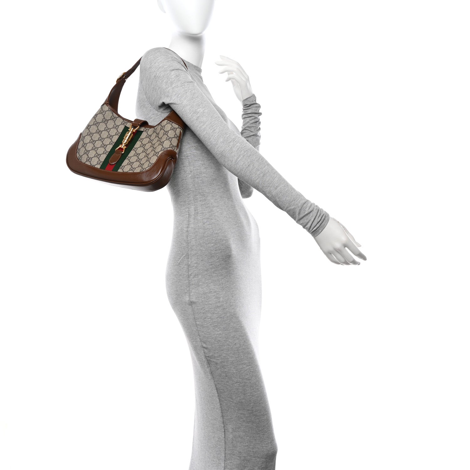 Gucci GG Supreme Monogram Azalea Calfskin Web Small Jackie 1961 Hobo Beige Ebony Brown Sugar 2 of 13