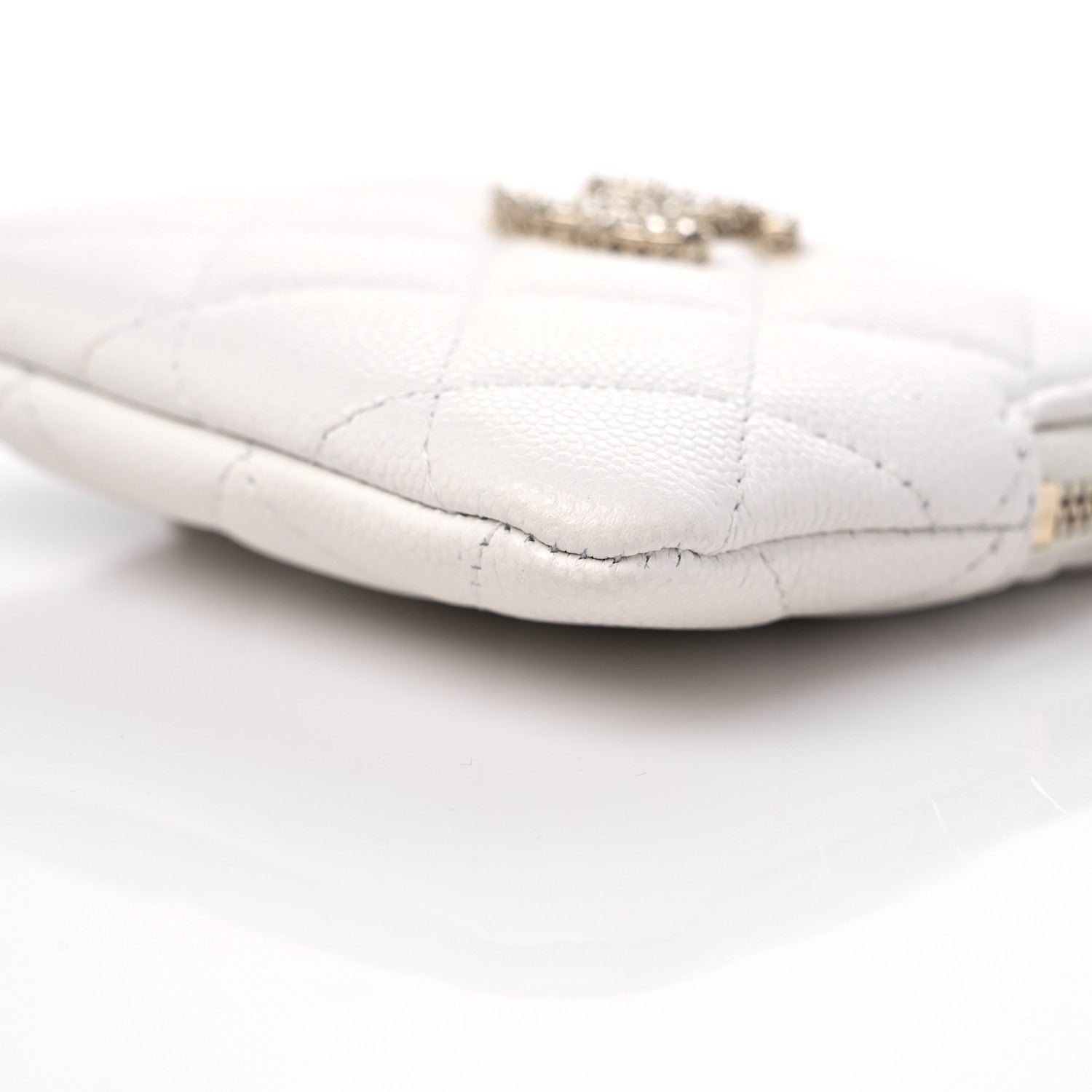 Chanel Caviar Quilted Crystal Zip Card Holder Wallet White 8 of 9