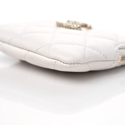 Chanel Caviar Quilted Crystal Zip Card Holder Wallet White 8 of 9
