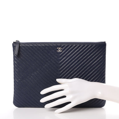 Chanel Caviar Chevron Quilted Medium Cosmetic Case Navy 2 of 8