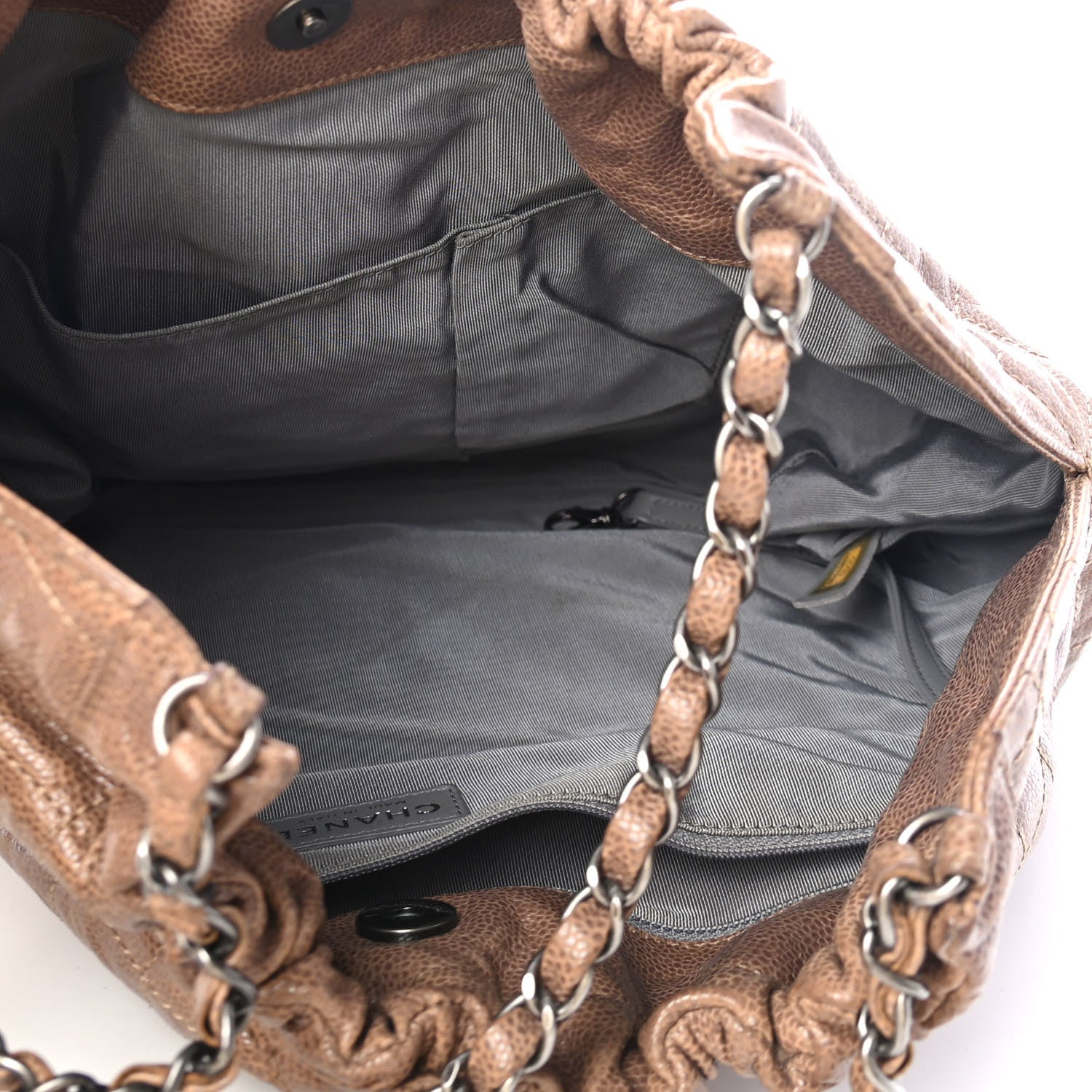 Chanel Distressed Glazed Caviar Quilted Large Elastic Tote Brown 4 of 4