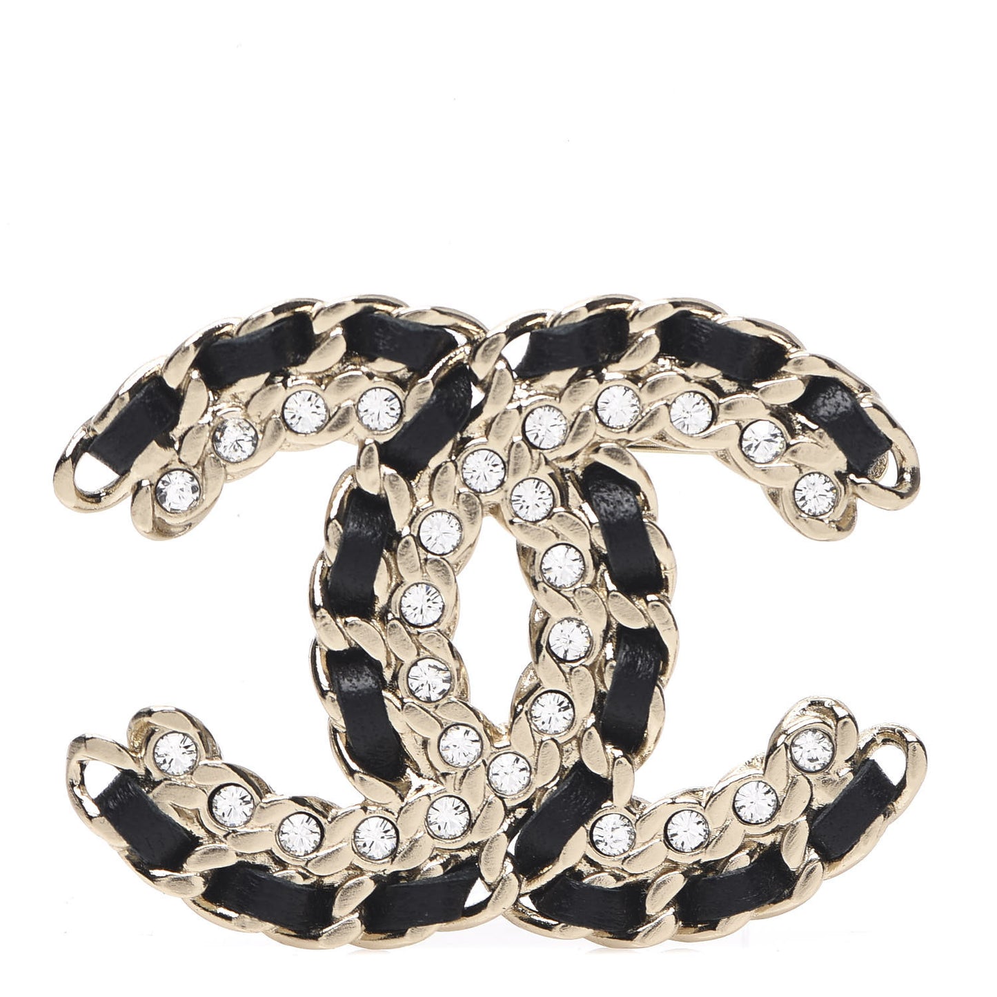 Lambskin Crystal Vintage Allure CC Chain Brooch Black Gold