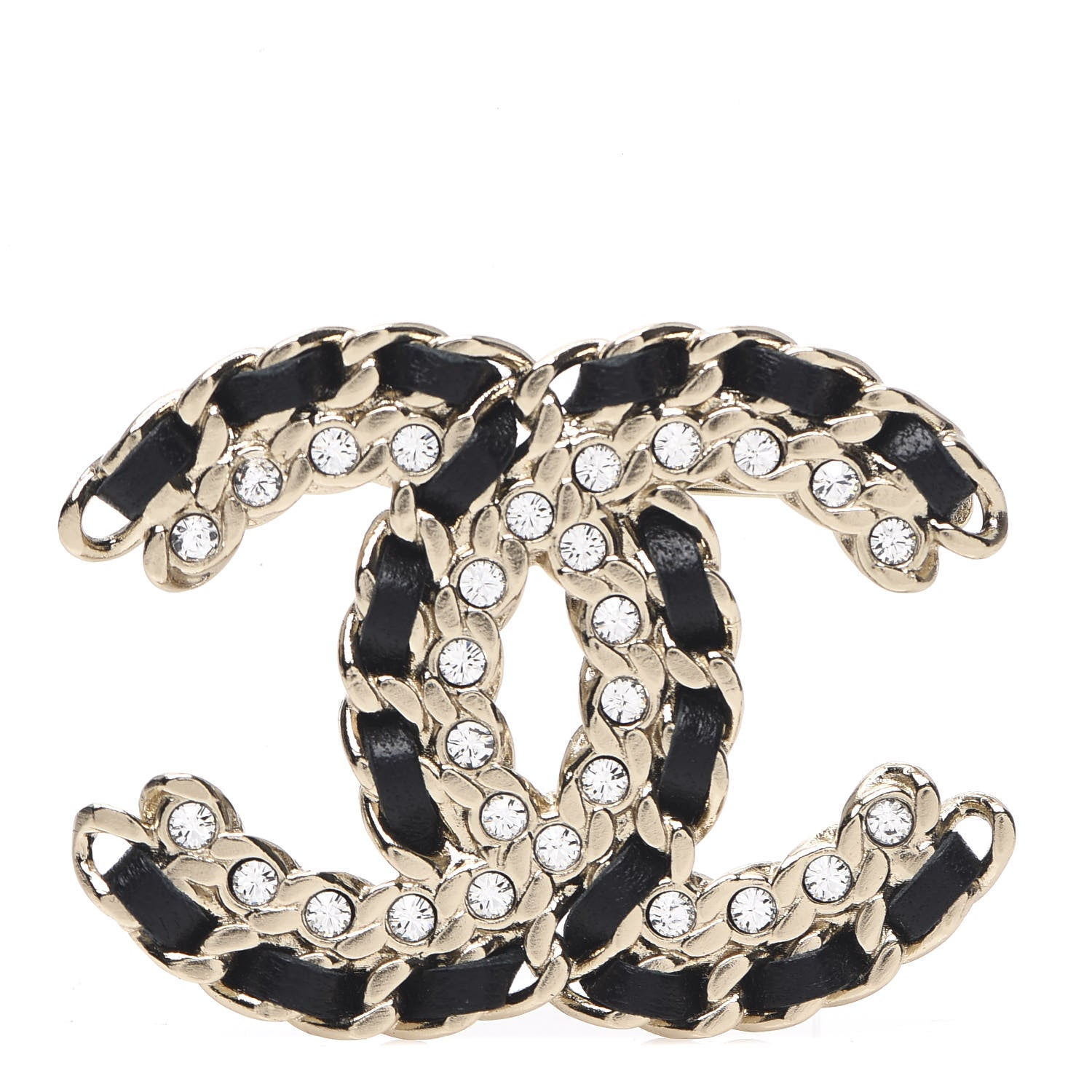 Chanel Lambskin Crystal Vintage Allure CC Chain Brooch Black Gold 1 of 3