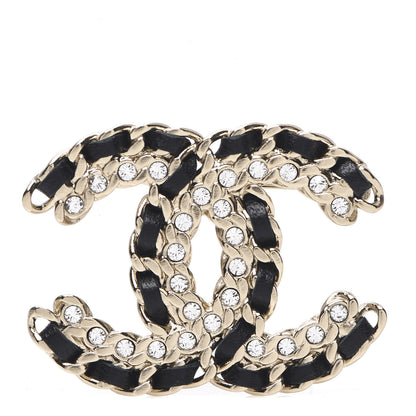 Chanel Lambskin Crystal Vintage Allure CC Chain Brooch Black Gold 1 of 3