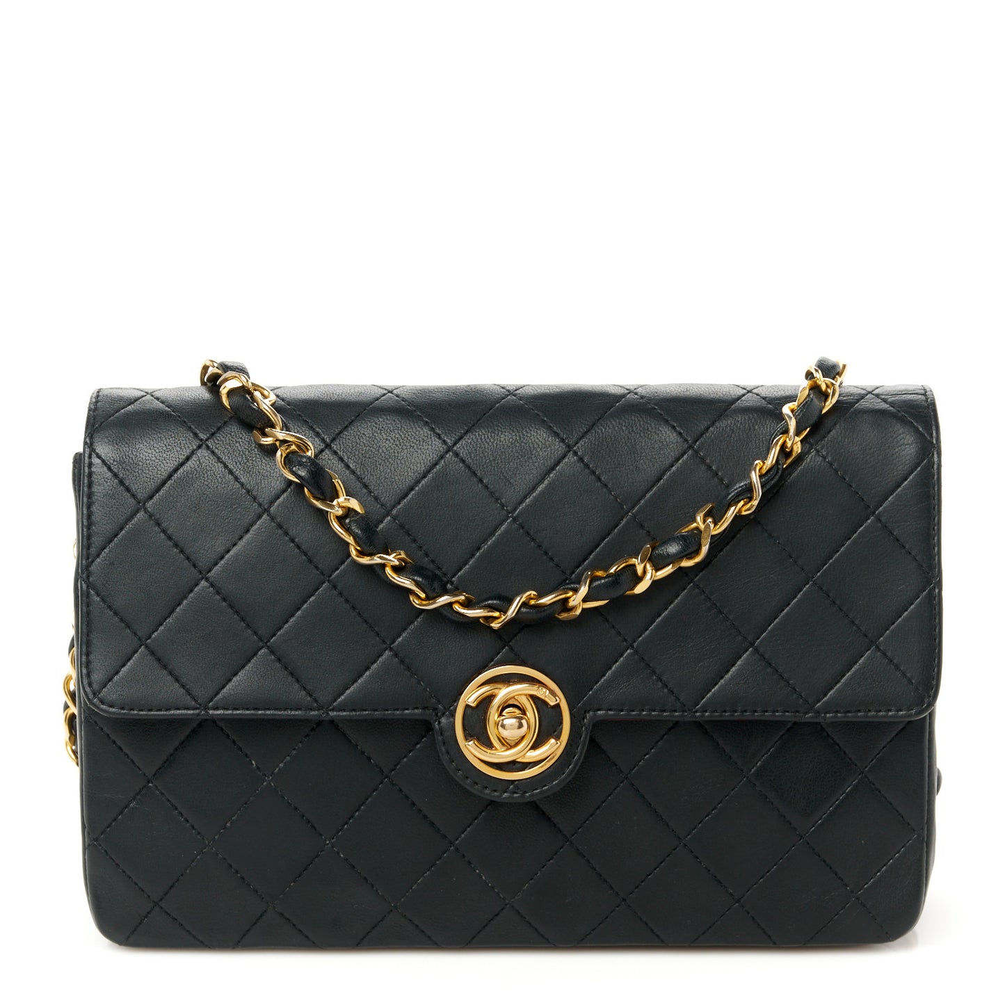 Lambskin Quilted Small Single Flap Bag Black