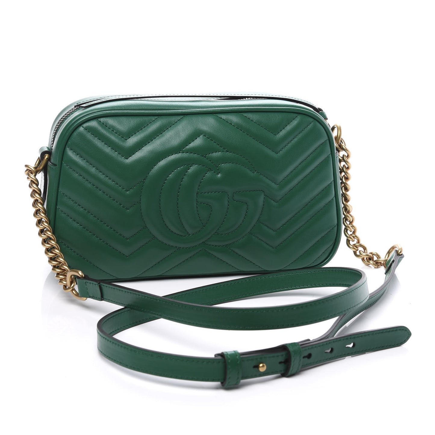 Calfskin Matelasse Small GG Marmont Chain Shoulder Bag Emerald Green