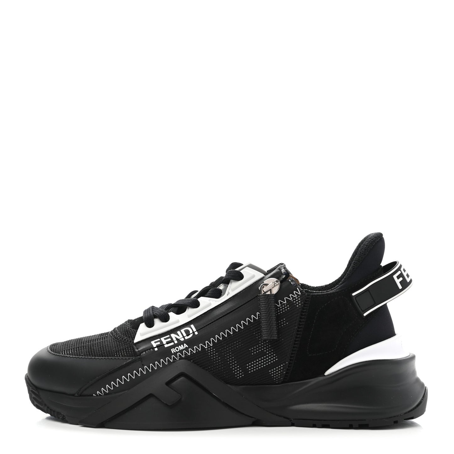 Nylon Lycra FF Womens Fendi Flow Low Top Sneakers 37 Black Silver Anthracite