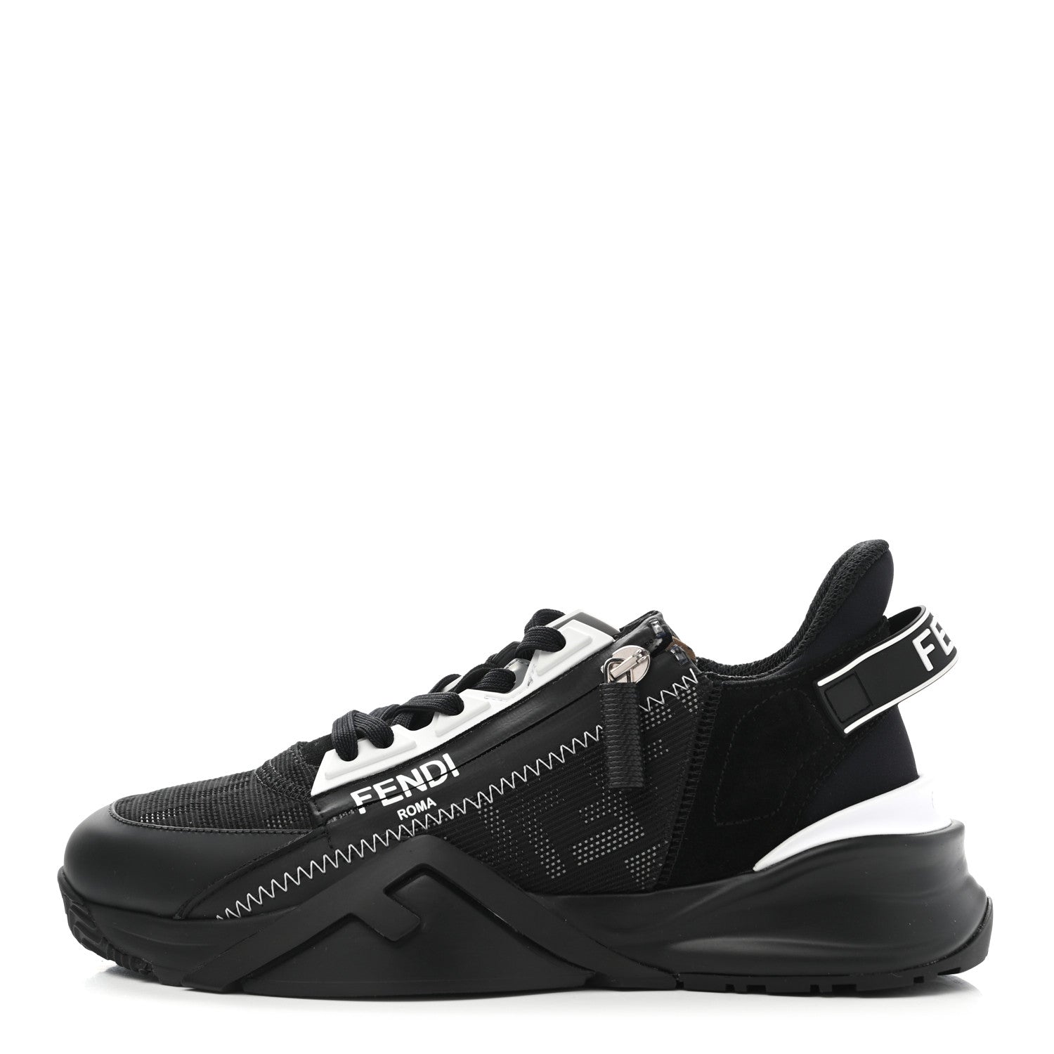 Fendi Nylon Lycra FF Womens Fendi Flow Low Top Sneakers 37 Black Silver Anthracite 1 of 9