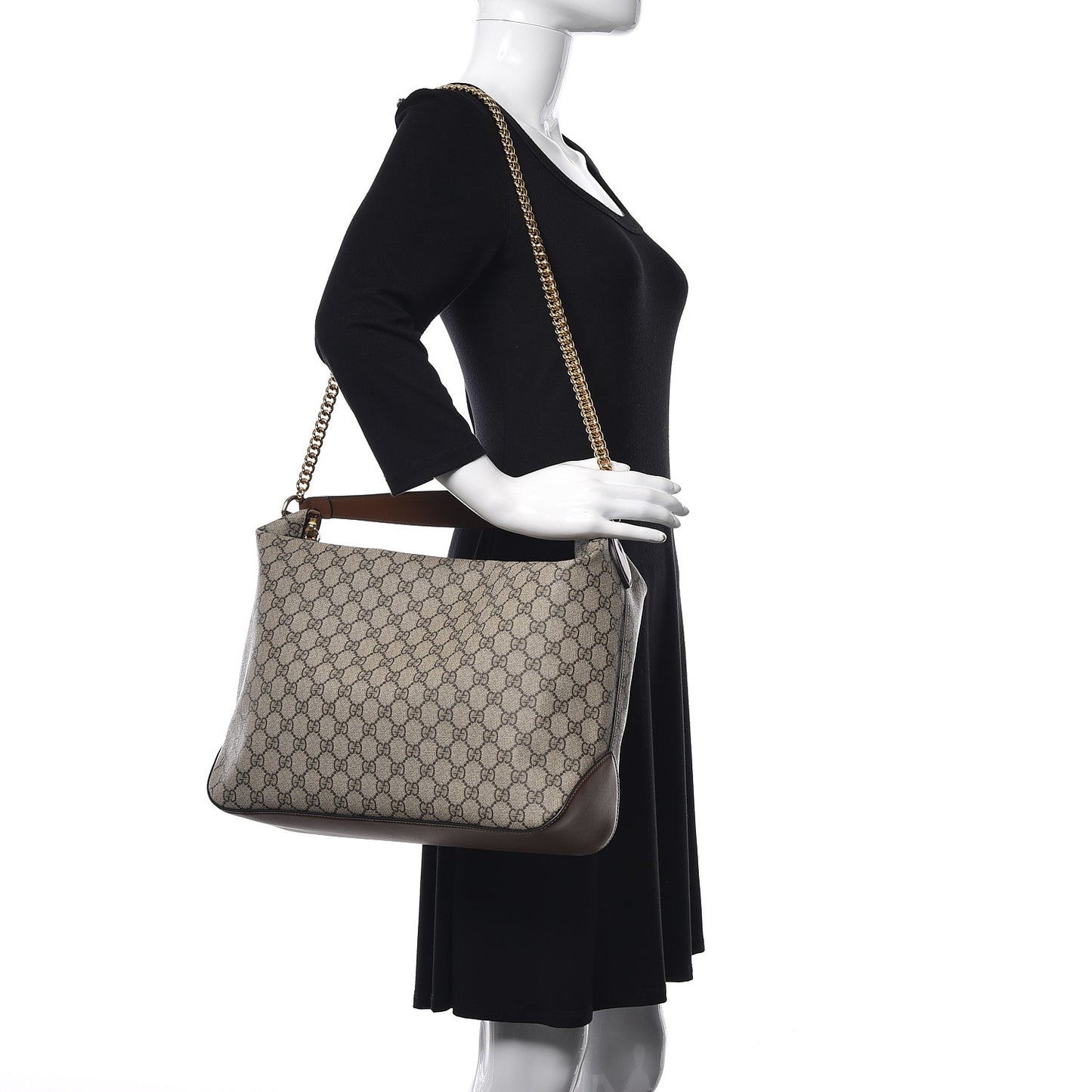 GG Supreme Monogram Large Linea A Hobo Light Brown