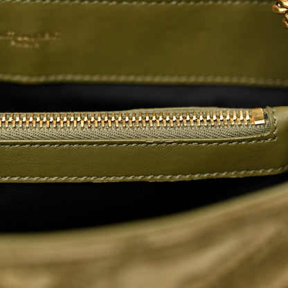 Saint Laurent Suede Calfskin Y Quilted Monogram Small Loulou Chain Satchel Loden Green 11 of 13