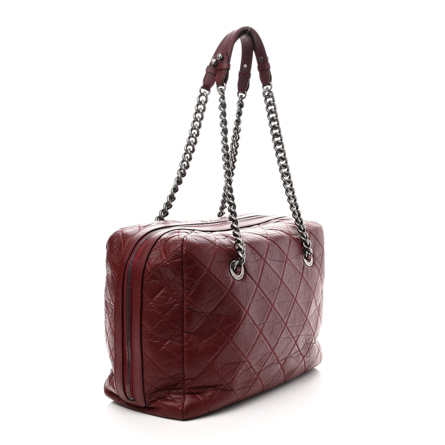 Aged Calfskin Quilted Large Secret Tag Bowling Bag Burgundy