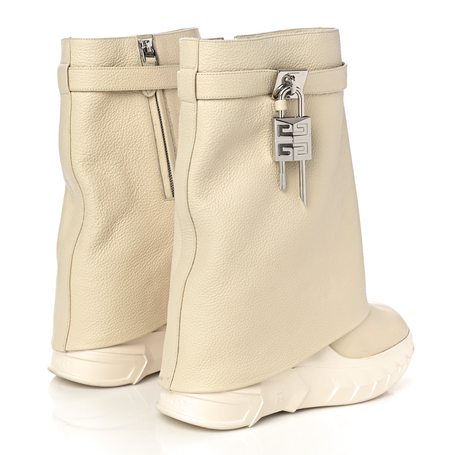 Givenchy Grained Calfskin Shark Lock Biker Ankle Boots 40 Beige 3 of 11