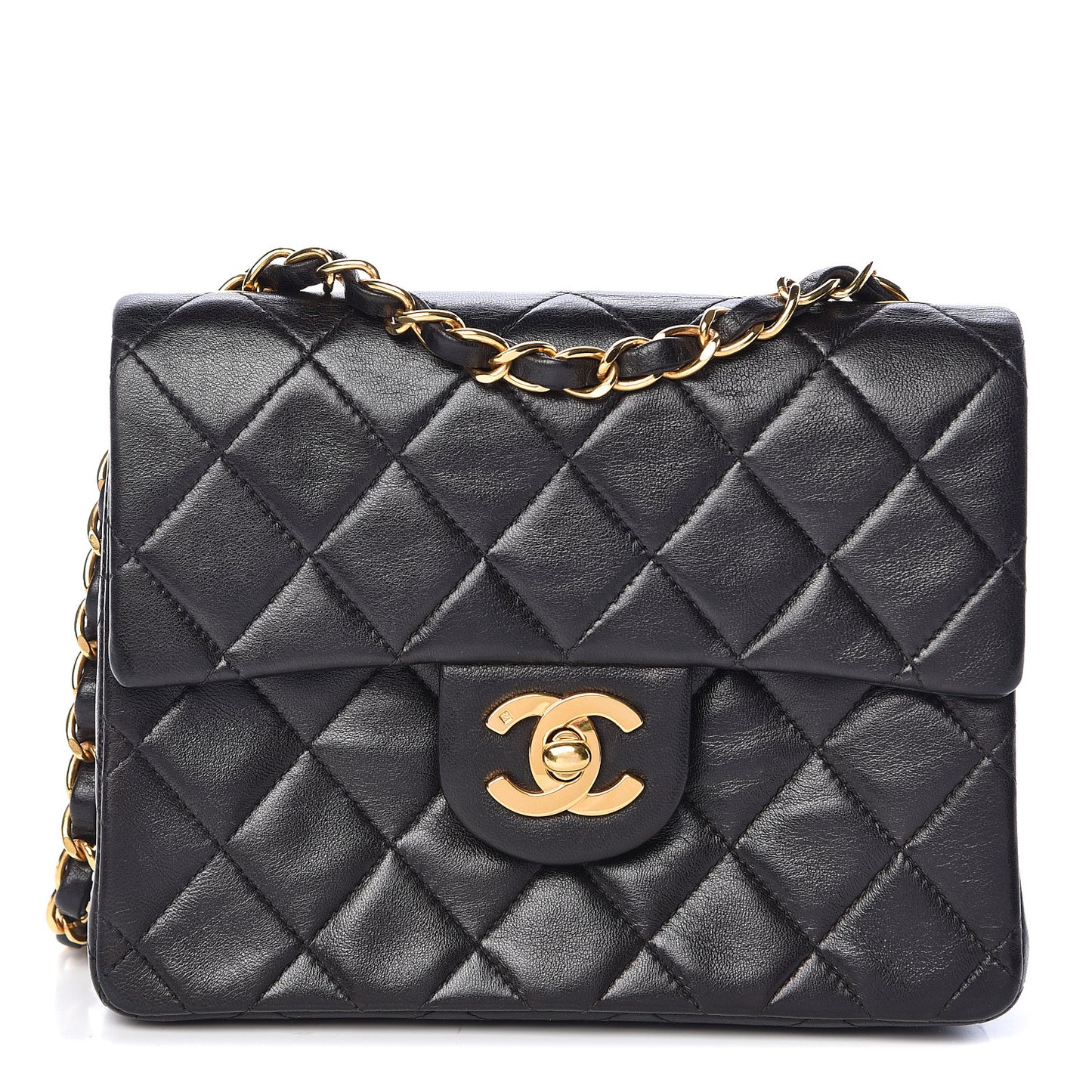 Lambskin Quilted Mini Square Flap Black