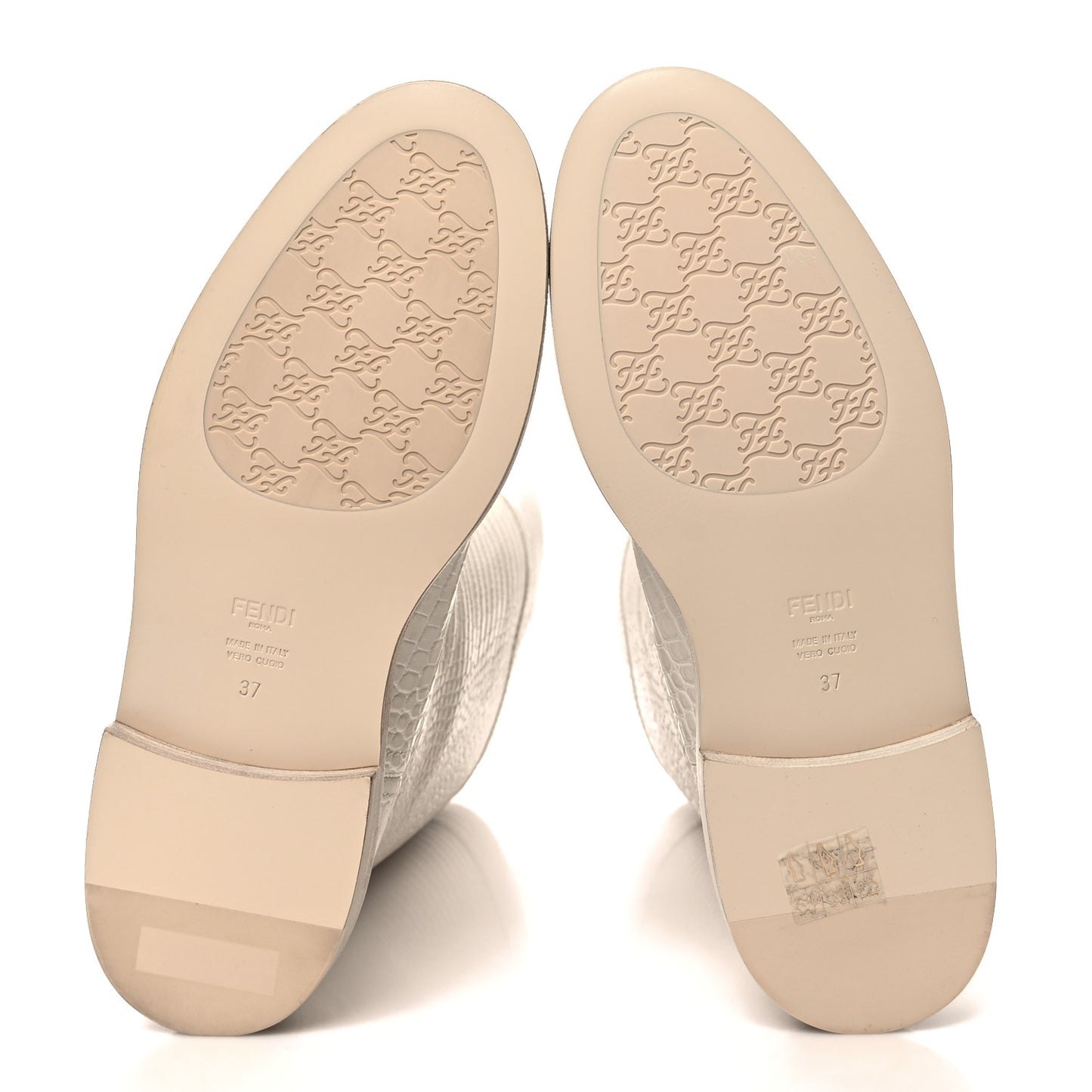 Calfskin Crocodile Embossed Karligraphy Logo Riding Boots 37 White