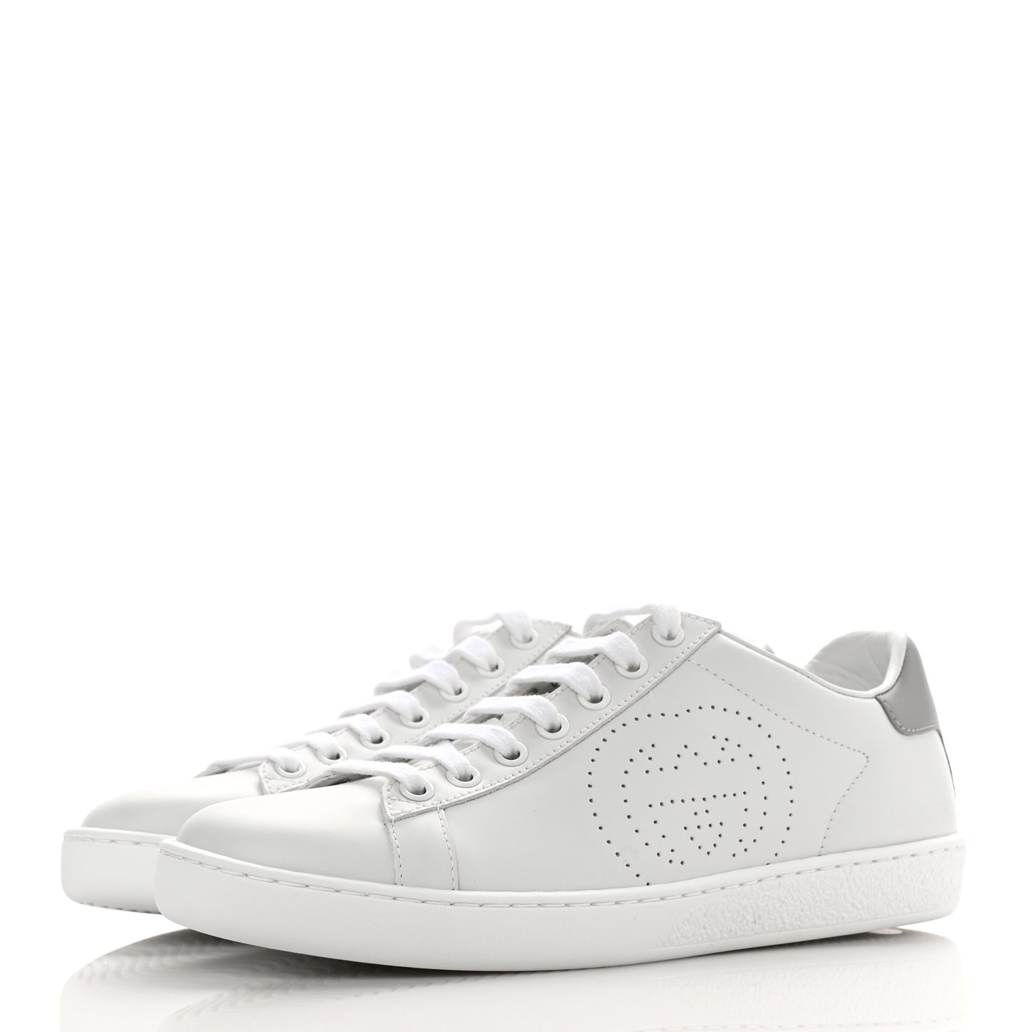 Calfskin Interlocking G Perforated Womens Ace Sneakers 36.5 White Grey Sky