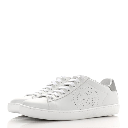 Gucci Calfskin Interlocking G Perforated Womens Ace Sneakers 36.5 White Grey Sky 3 of 9
