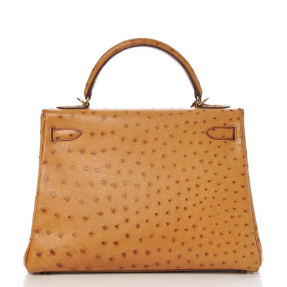 Hermes Ostrich Kelly Retourne 32 Gold 4 of 33