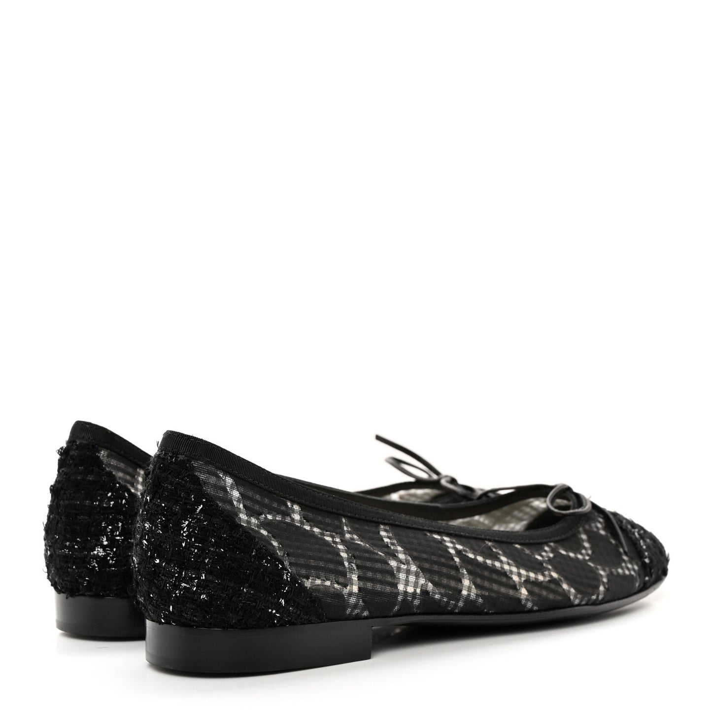 Tweed Lambskin CC Cap Toe Ballerina Flats 37 Black