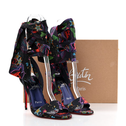 Christian Louboutin Crepe Satin Starlight Sandale Du Desert 100 Ankle Wrap Sandals 36 Black Multicolor 9 of 9