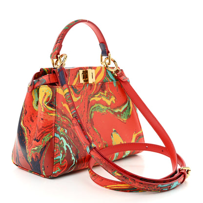 Fendi Nappa Marble Mini Peekaboo Iconic Satchel Rosso Multicolor 3 of 11