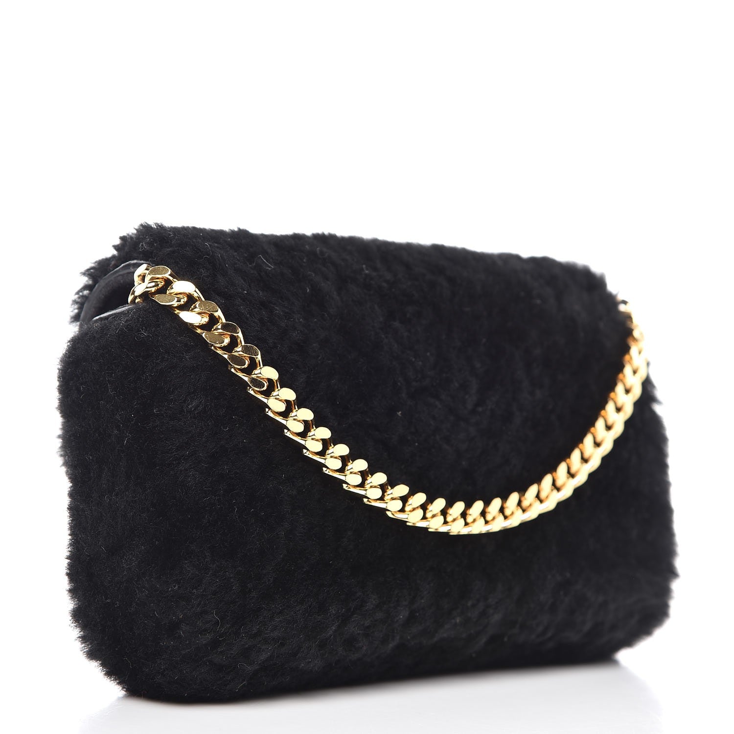Fendi Shearling Shiny Nappa Micro Baguette Black 3 of 6