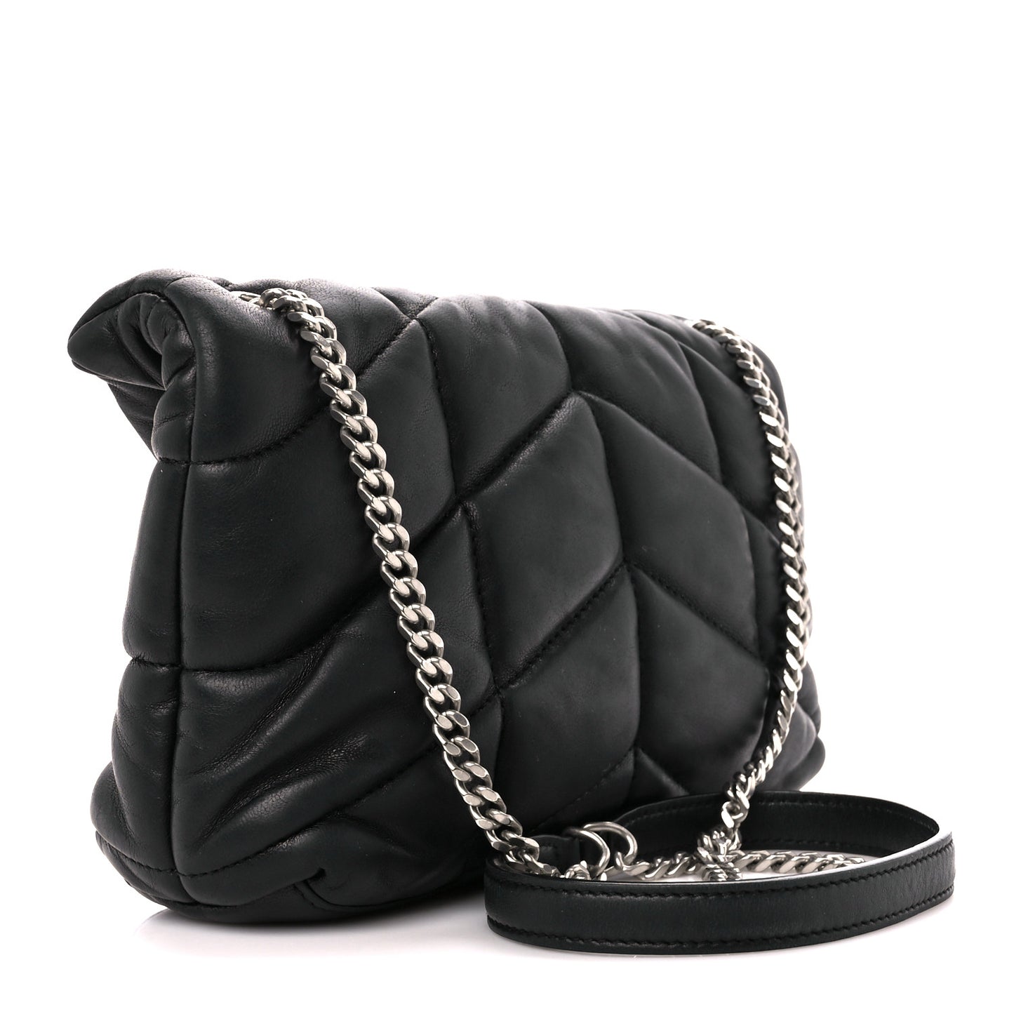 Lambskin Quilted Toy Loulou Puffer Monogram Chain Satchel Black