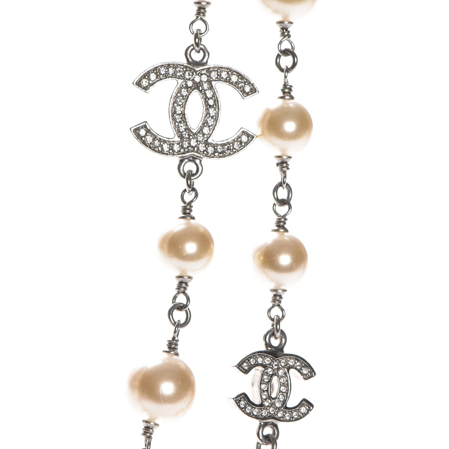 Chanel Crystal Pearl CC Long Necklace Silver 4 of 6