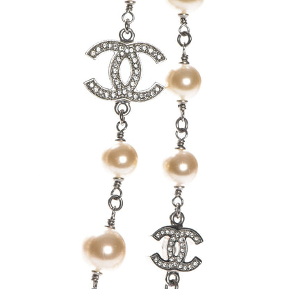 Chanel Crystal Pearl CC Long Necklace Silver 4 of 6