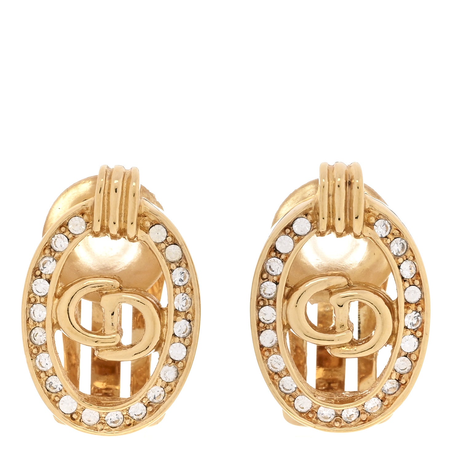 Christian Dior Crystal Clip On Earrings Gold 1 of 4