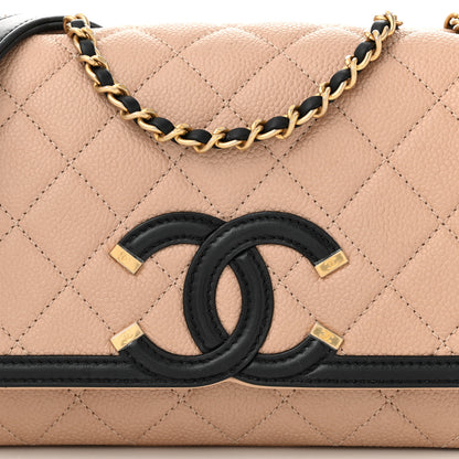 Chanel Caviar Quilted Small CC Filigree Flap Beige Black 8 of 10