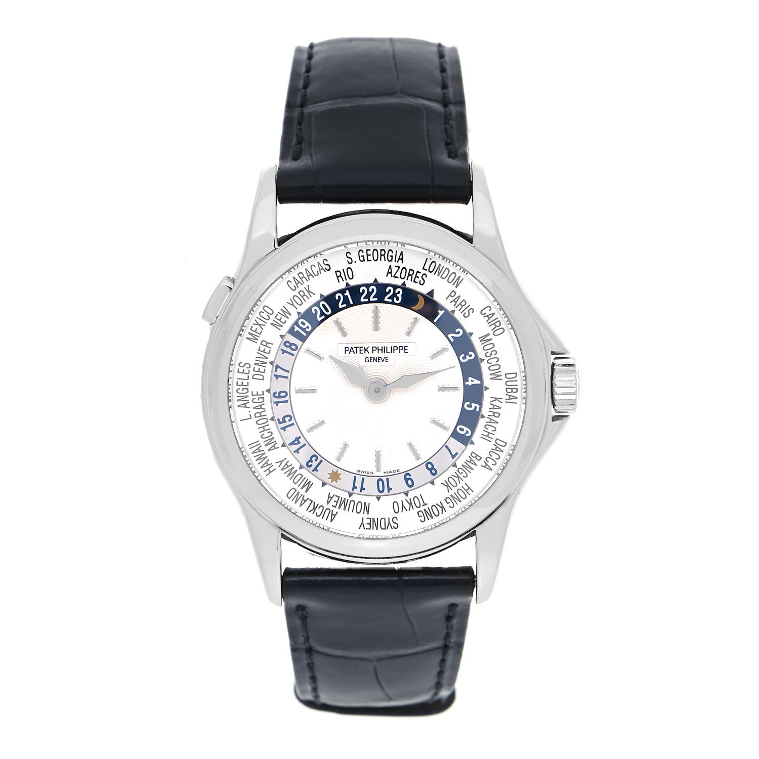Patek Philippe 18K White Gold Alligator 37mm Complications World Time Automatic Watch 5110G-001 1 of 6