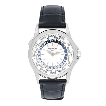 Patek Philippe 18K White Gold Alligator 37mm Complications World Time Automatic Watch 5110G-001 1 of 6