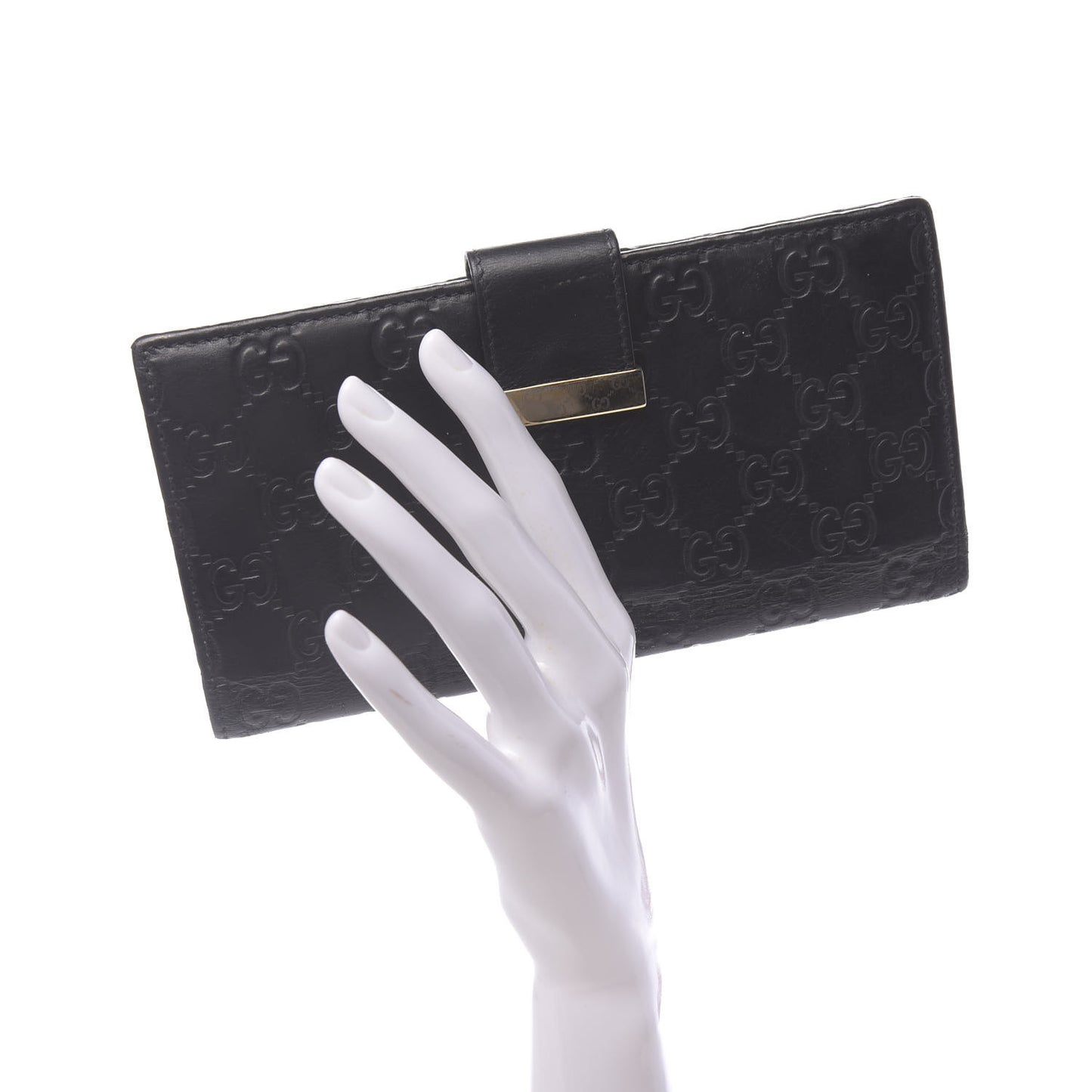 Guccissima Margaux Calfskin Icon Bar Continental Flap Wallet Black