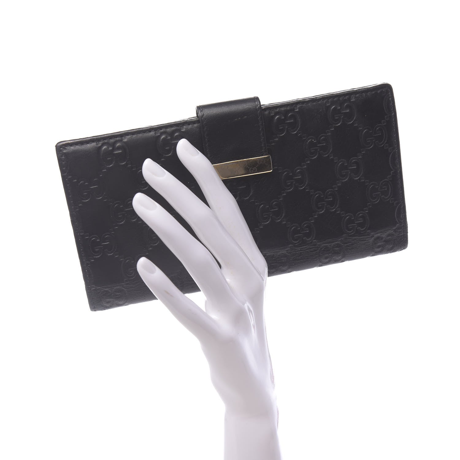 Gucci Guccissima Margaux Calfskin Icon Bar Continental Flap Wallet Black 2 of 15