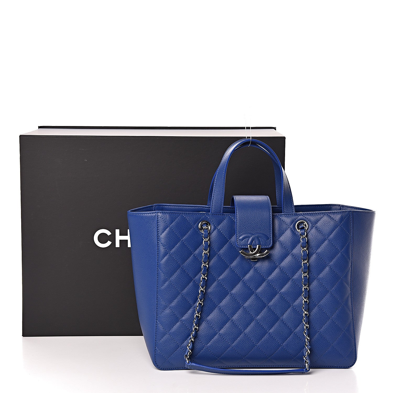 Chanel Caviar Quilted Large CC Box Shopping Tote Blue 12 of 12