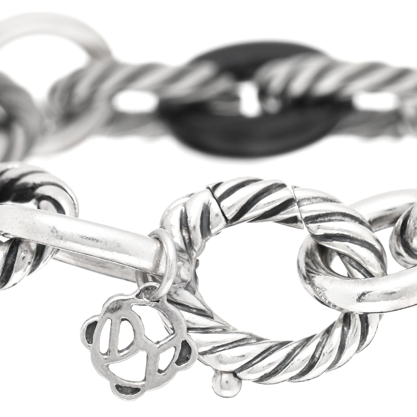 Sterling Silver Ceramic 13mm Large Oval Link Bracelet Black