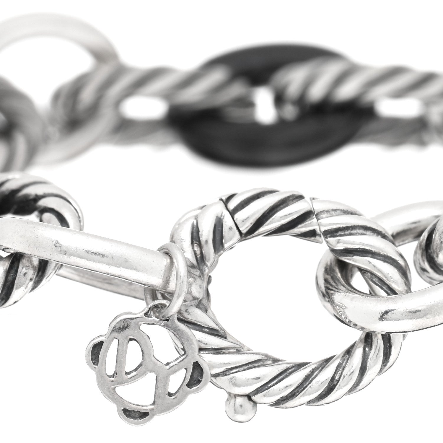 David Yurman Sterling Silver Ceramic 13mm Large Oval Link Bracelet Black 3 of 3