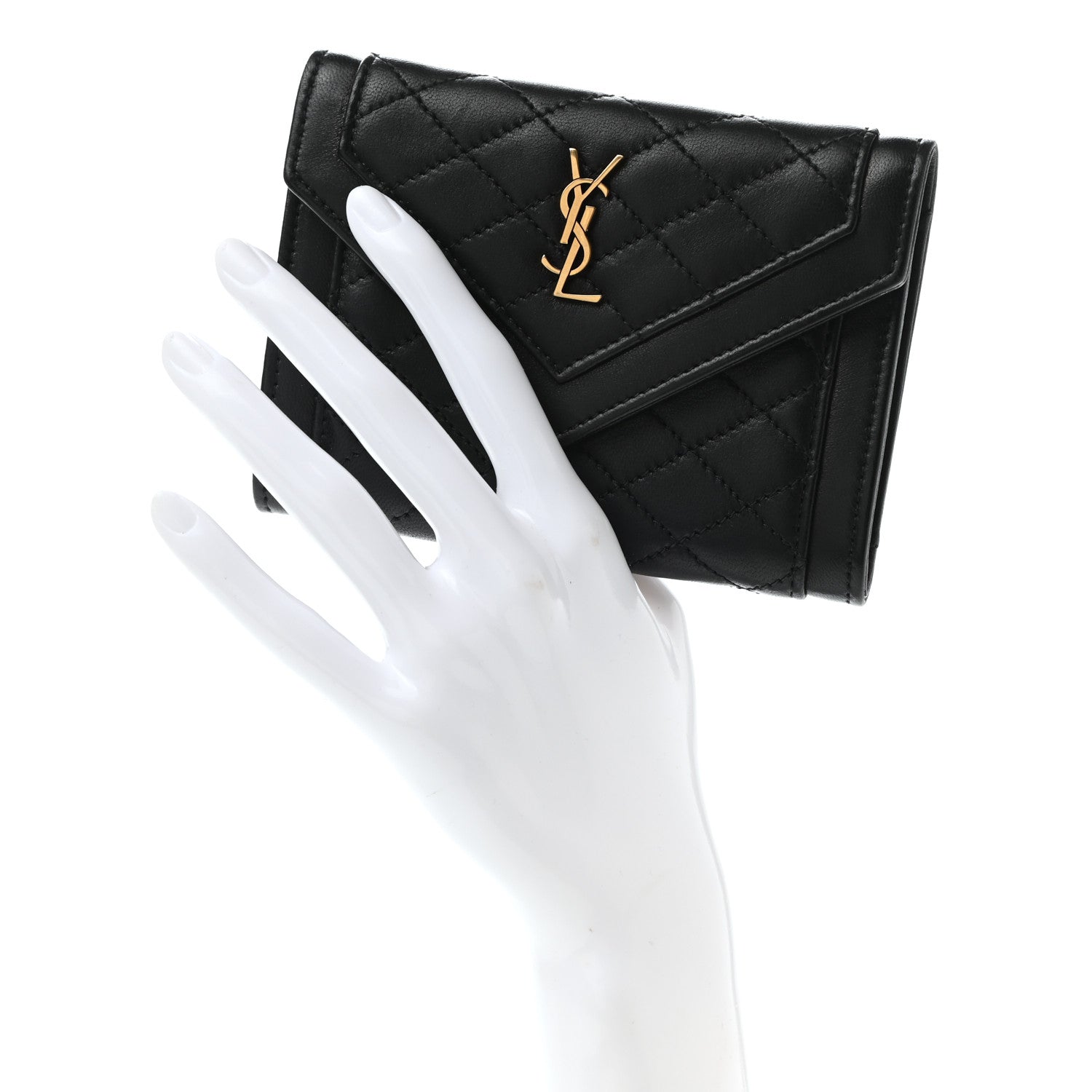 Saint Laurent Lambskin Quilted Monogram Gaby Small Envelope Wallet Black 2 of 8