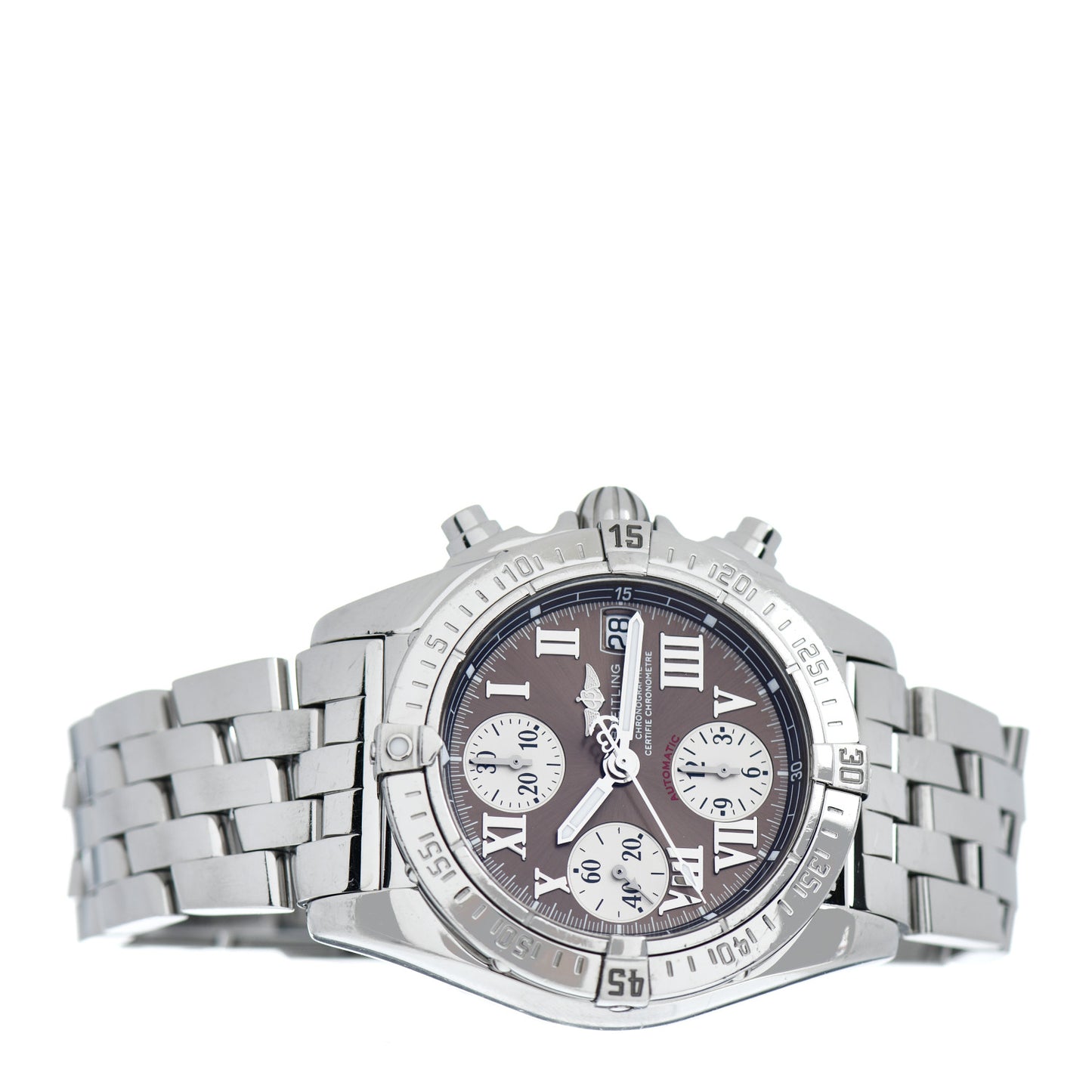 Stainless Steel 44mm Chrono Cockpit Automatic Watch Brown A13358